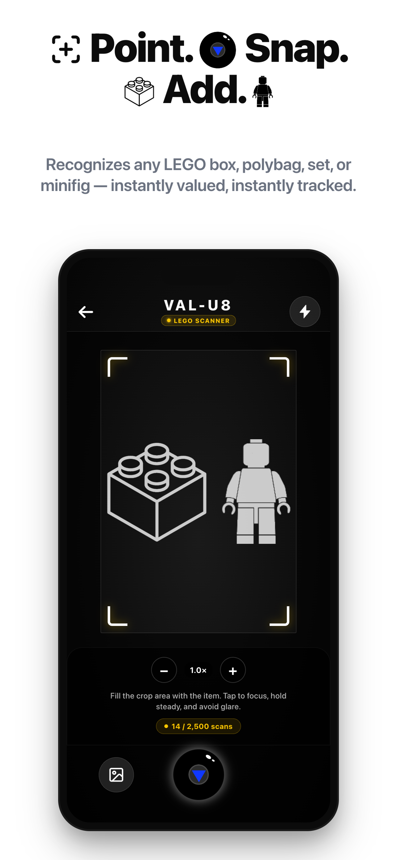 Value8 VAL-U8 scanner identifying a LEGO set or minifig